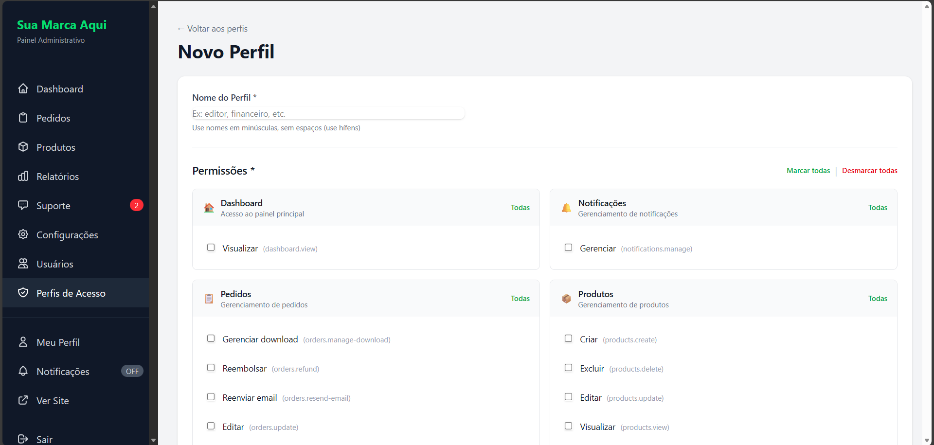 Novo Perfil de Acesso - Desktop